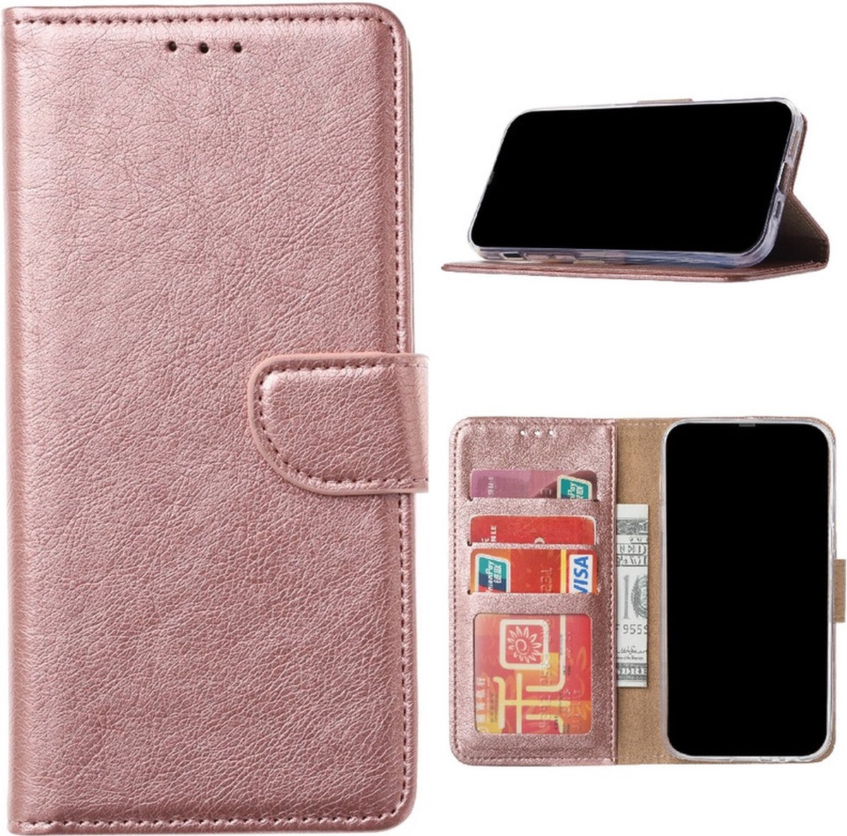 Bookcase Telefoonhoesje Geschikt voor Samsung Galaxy A36 / A37 / A56 - Hoesje - Ruimte voor 3 pasjes - Magneetlipje - Portemonnee - FuturiQ - Rosé Goud