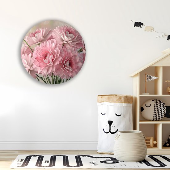 Saammp Muurcirkel Hout - Roze - Bos Bloemen - Abstract - Natuur - Ø 80 - Wandcirkel - Wanddecoratie Cirkel - Muurdecoratie Woonkamer - Kantoor Decoratie