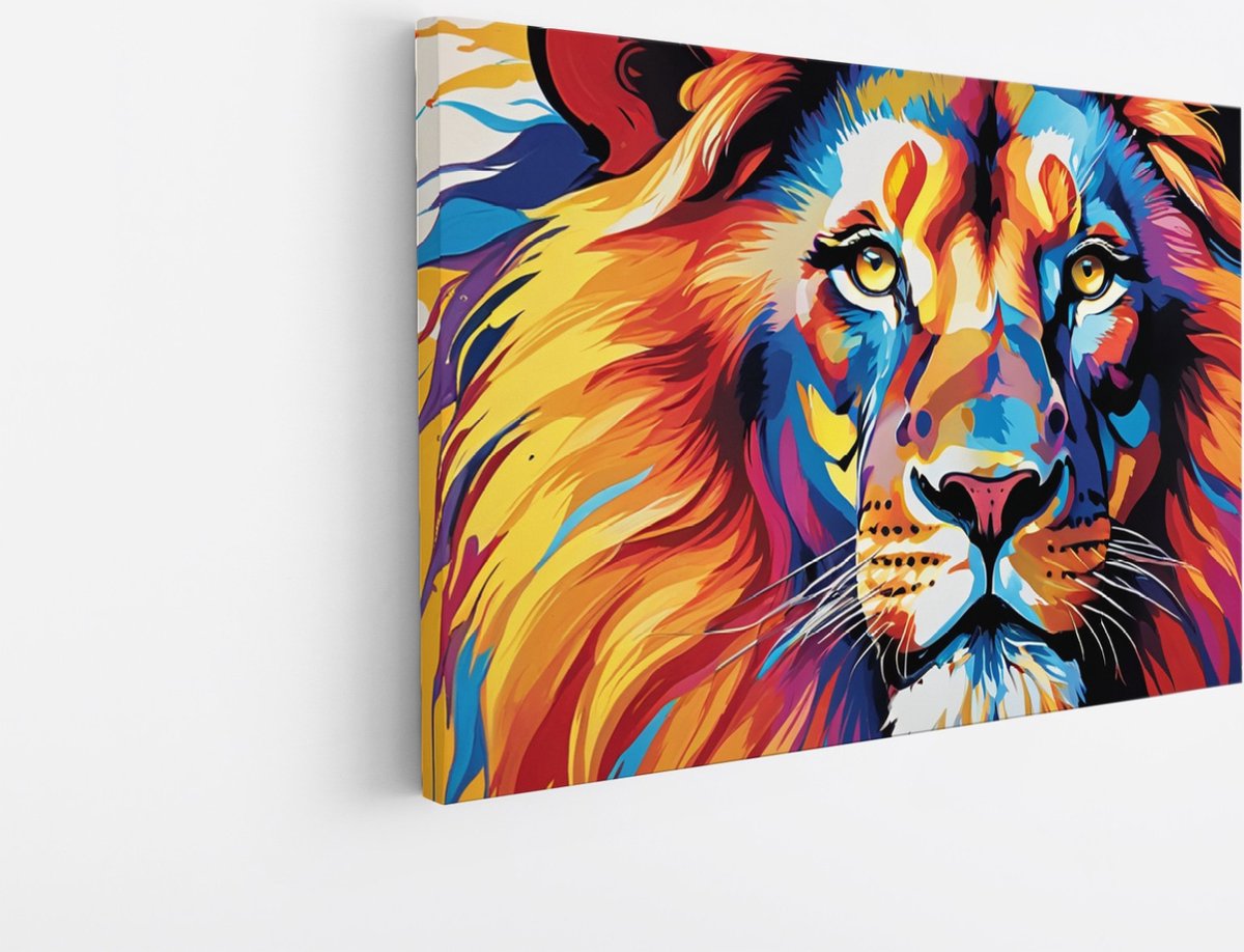 Saammp Canvas Schilderij - Leeuw olieverf - Abstract - 30x20 - Foto op canvas - Wanddecoratie - Muurdecoratie Kinderkamer - Slaapkamer decoratie - Canvas Print