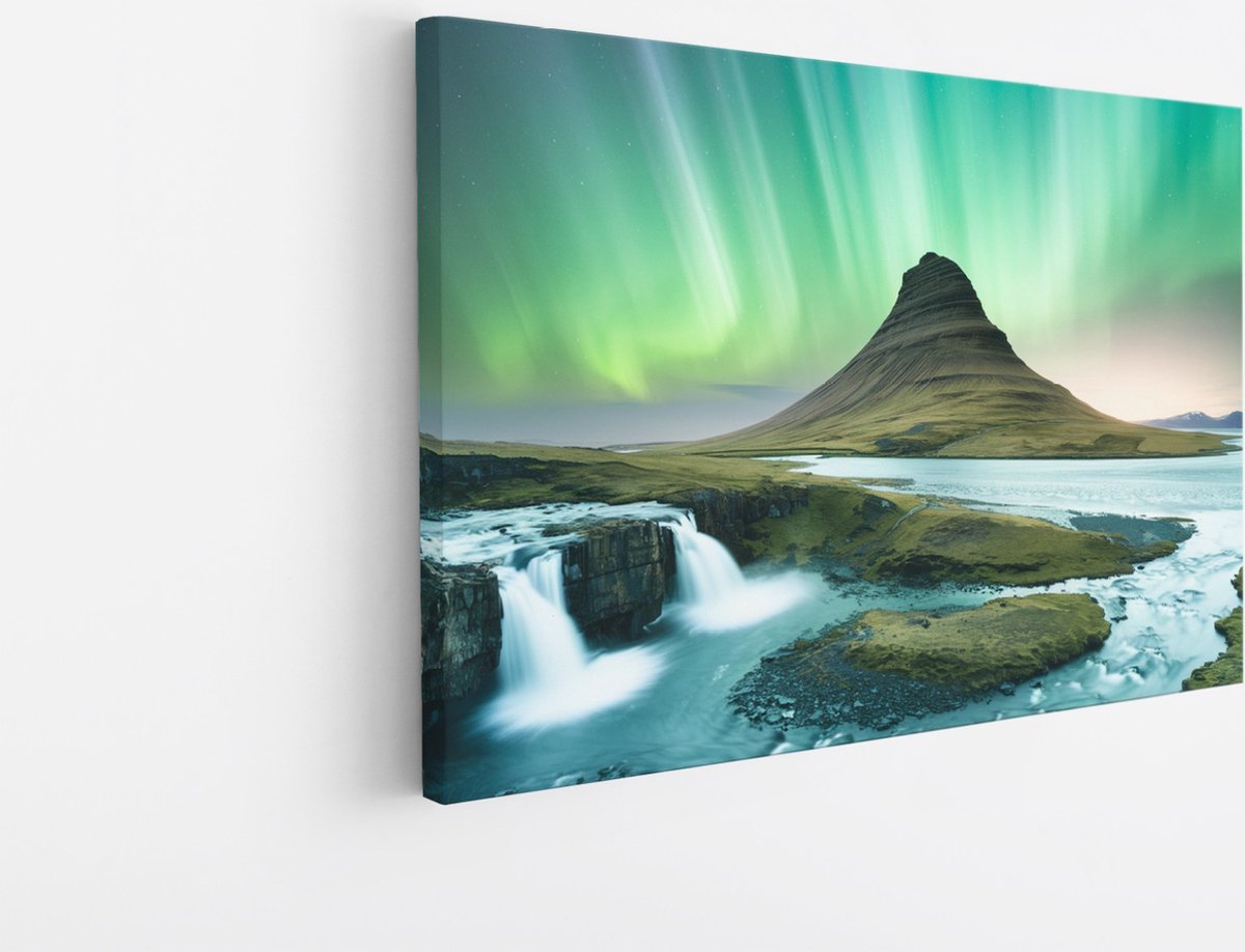 Saammp Canvas Schilderij - Ijsland - Noorderlicht - Landschap - Natuur - 60x40 - Foto op canvas - Wanddecoratie - Muurdecoratie Woonkamer - Slaapkamer decoratie - Canvas Print Multicolor