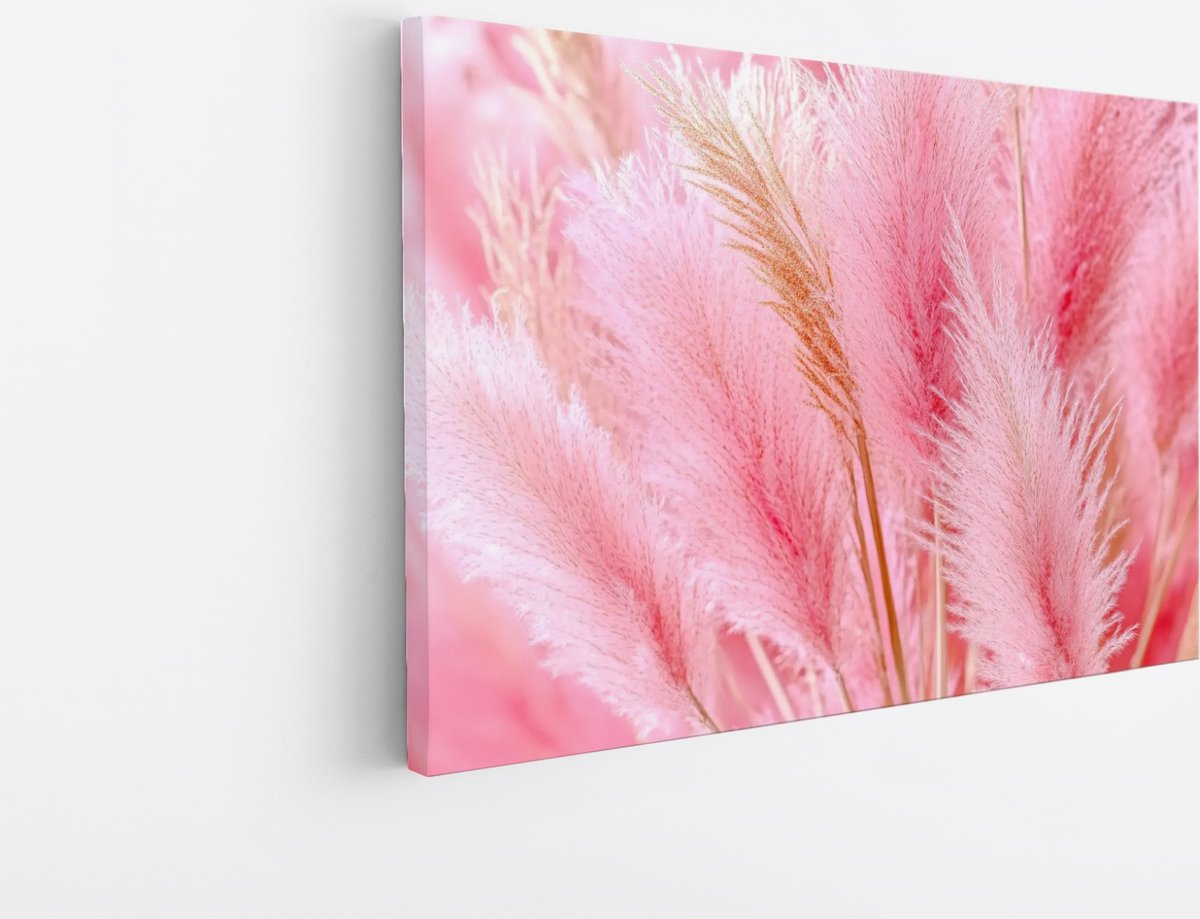 Saammp Canvas Schilderij - Roze Pluimen - Bloemen - Natuur - Abstract - 90x60 - Foto op canvas - Wanddecoratie - Muurdecoratie Woonkamer - Kantoor Decoratie Multicolor