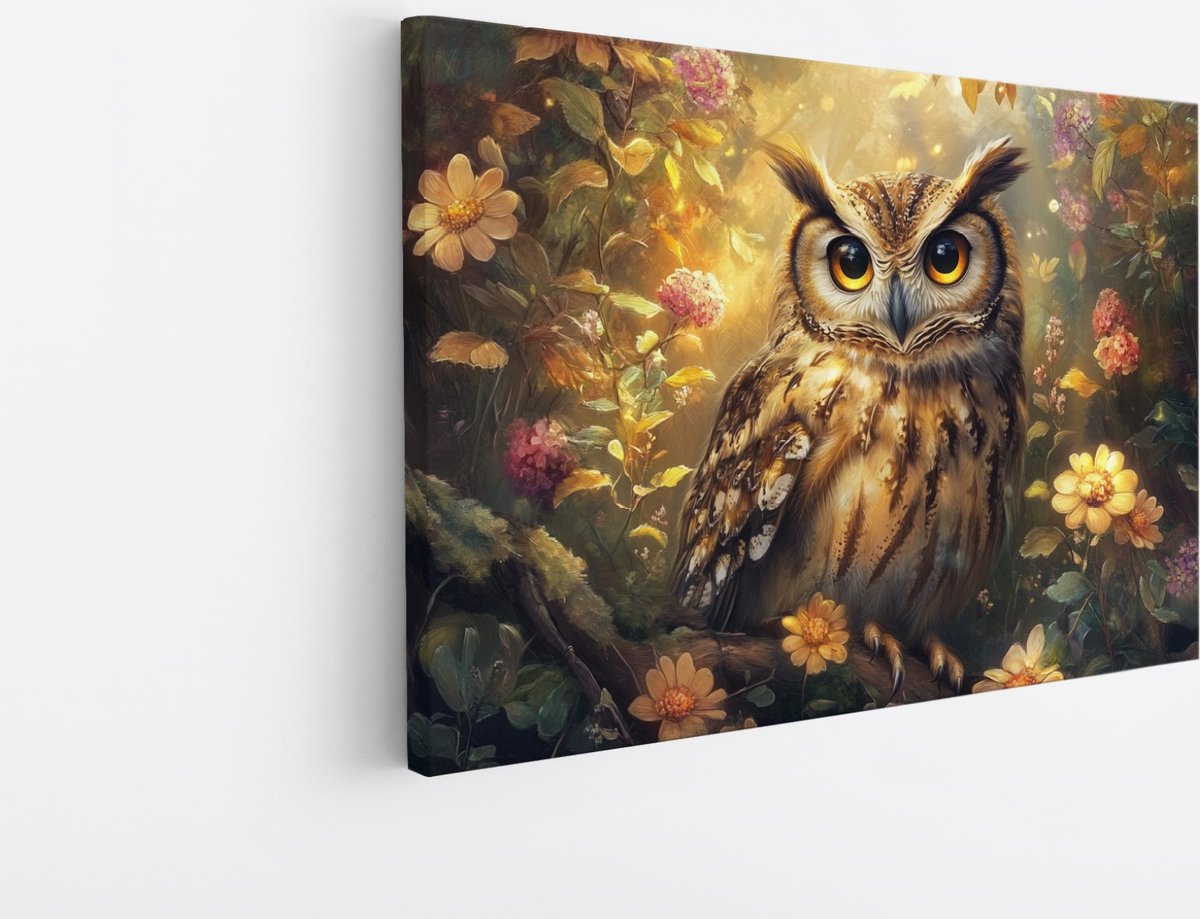 Saammp Canvas Schilderij - Schattige Uil - Abstract - Dieren - 50x40 - Foto op canvas - Wanddecoratie - muurdecoratie Woonkamer - Slaapkamer decoratie - Canvas Print Multicolor