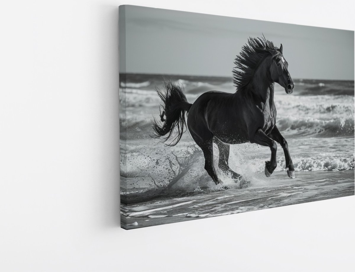 Saammp Canvas Schilderij - Paard in galop door de zee - Dieren - Natuur - 40x30 - Foto op canvas - Wanddecoratie - muurdecoratie Woonkamer - Slaapkamer decoratie - Canvas Print Multicolor