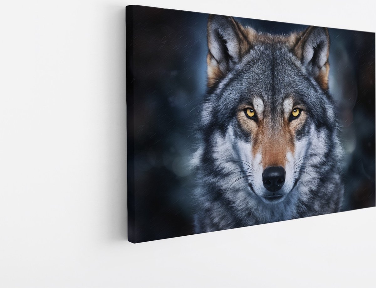 Saammp Canvas Schilderij - Wolf - Dieren - Natuur - 70x50 - Foto op canvas - Wanddecoratie - muurdecoratie Woonkamer - Slaapkamer decoratie - Canvas Print Multicolor