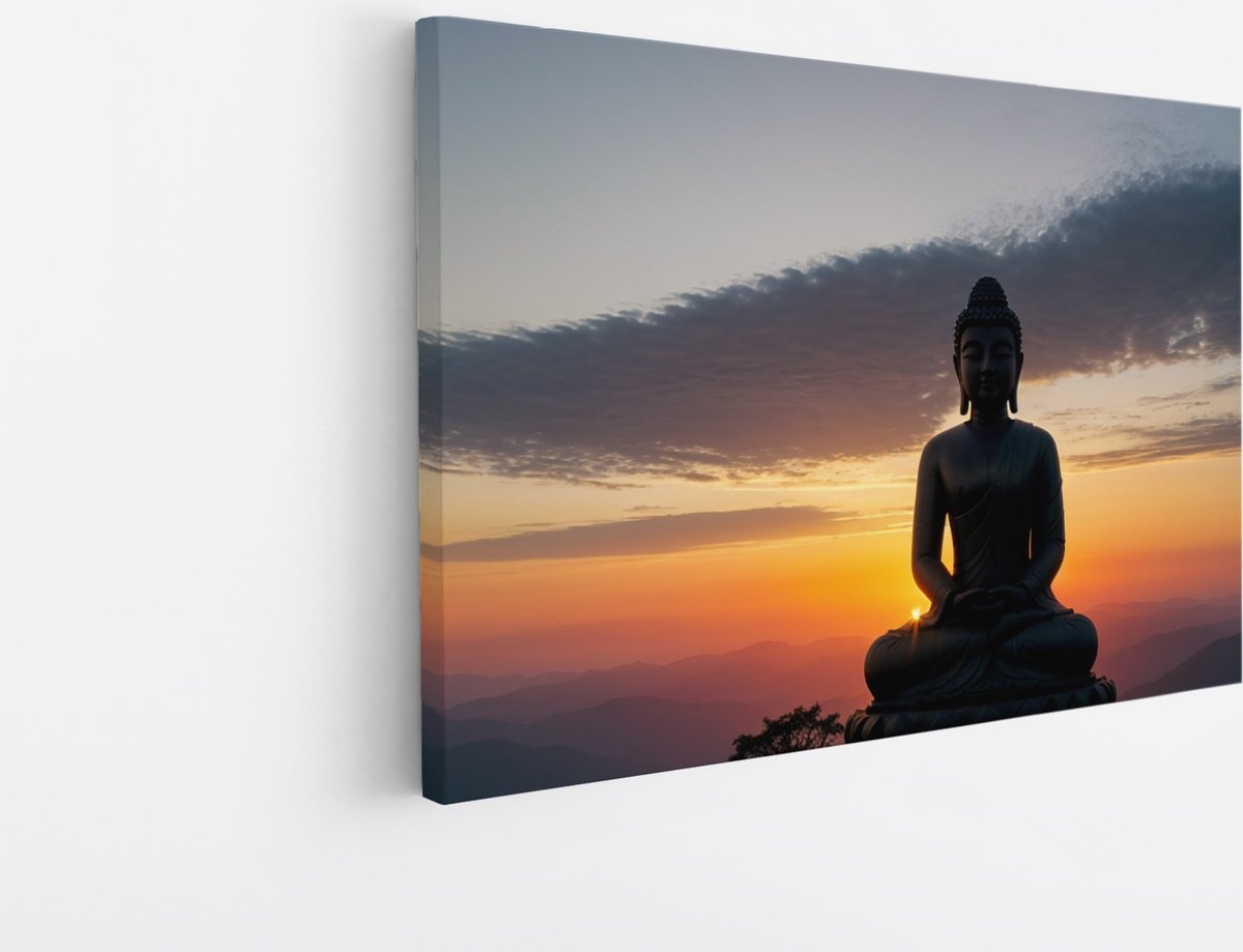 Saammp Canvas Schilderij - Boeddha bij mooie Zonsondergang - 50x40 - Foto op canvas - Wanddecoratie - Muurdecoratie Woonkamer - Canvas schilderijen Multicolor