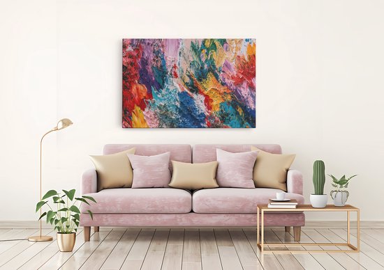 Saammp Canvas Schilderij - Explosie van kleuren - Abstract - 120x80 - Foto op canvas - Wanddecoratie - Muurdecoratie Woonkamer - Slaapkamer decoratie - Canvas Print
