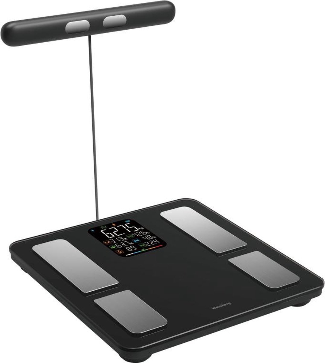 Klausberg 7856 - Slimme Bluetooth Personenweegschaal met Lichaamsanalyse en Handgreep – Gewicht, BMI, Vetpercentage, Spiermassa, Kleurendisplay - zwart
