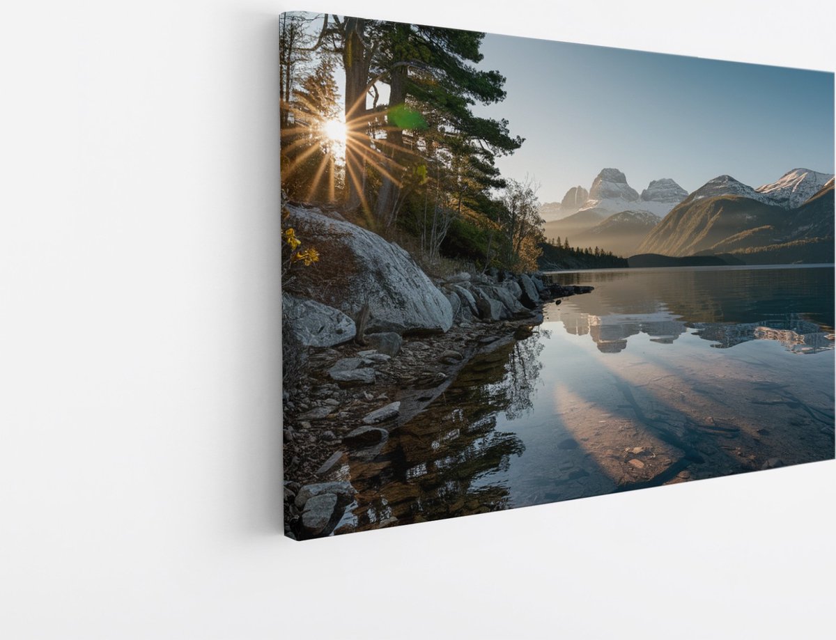 Saammp Canvas Schilderij - Water tussen de bergen- Landschap - Natuur - 90x60 - Foto op canvas - Wanddecoratie - Muurdecoratie Woonkamer - Slaapkamer decoratie - Canvas Print Multicolor