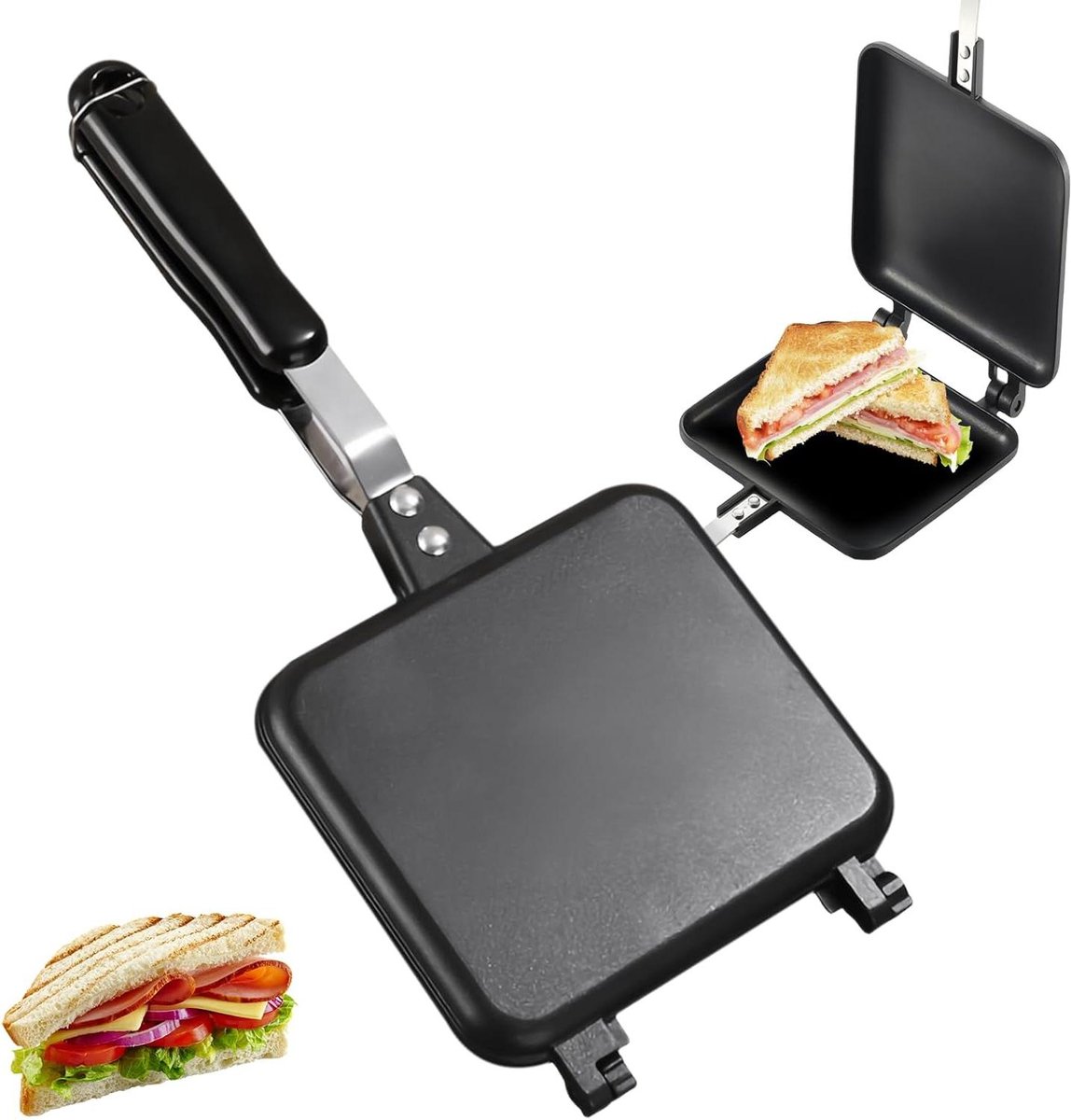 Dubbelzijdige braadpan anti-aanbaklaag sandwich paninimaker aluminium camping broodrooster met hittebestendig handvat - draagbare mini broodrooster voor ontbijt camping .