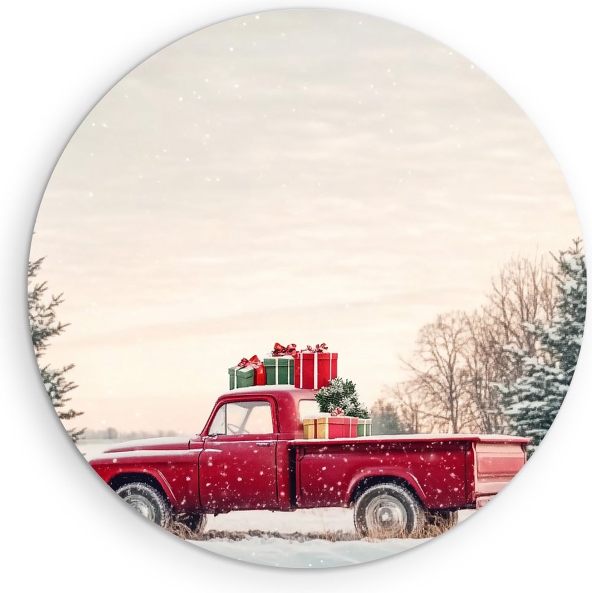 Saammp Forex Muurcirkel - Auto met Cadeautjes - Natuur - Landschap - Ø 80 - Wandcirkel - Wanddecoratie Cirkel - Muurdecoratie Woonkamer - Slaapkamer decoratie - Rond Schilderij