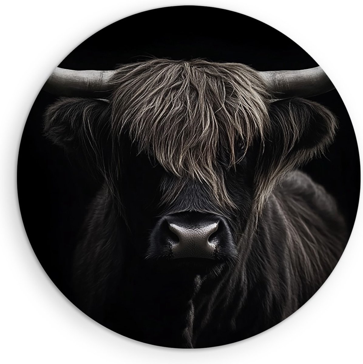 Saammp Forex Muurcirkel - Schotse hooglander koe - Portret - natuur - Ø 70 - Wandcirkel - Wanddecoratie Cirkel - Muurdecoratie Woonkamer - Slaapkamer decoratie - Rond Schilderij