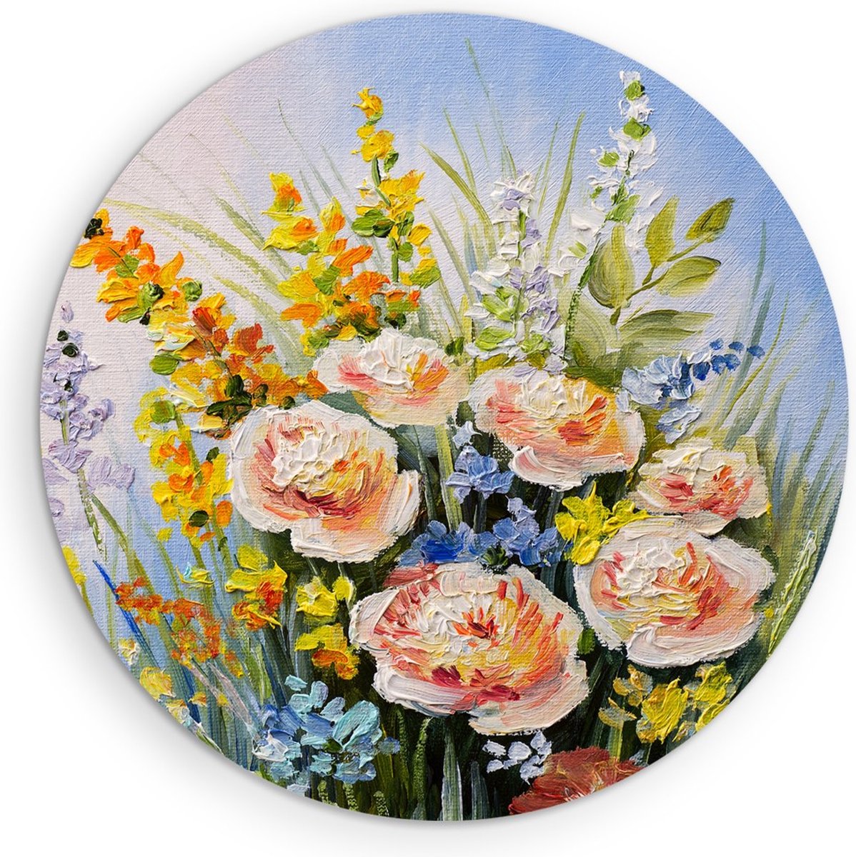 Saammp Forex Muurcirkel - Pastel Bloemen - Natuur - Abstract - Ø 60 - Wandcirkel - Wanddecoratie Cirkel - Muurdecoratie Woonkamer - Kantoor Decoratie