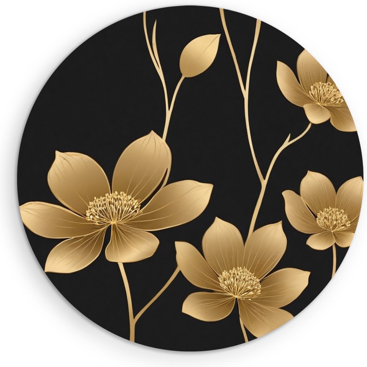 Saammp Muurcirkel Hout - goud - Bloemen - Abstract - Ø 70 - Wandcirkel - Wanddecoratie Cirkel - Muurdecoratie Woonkamer - Kantoor Decoratie