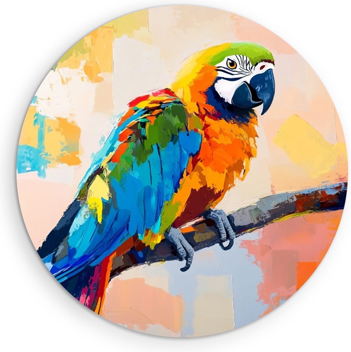 Saammp Muurcirkel Hout - Papegaai - Abstract - Dieren - Natuur - Ø 30 - Wandcirkel - Wanddecoratie Cirkel - muurdecoratie Woonkamer - Slaapkamer decoratie - Rond Schilderij