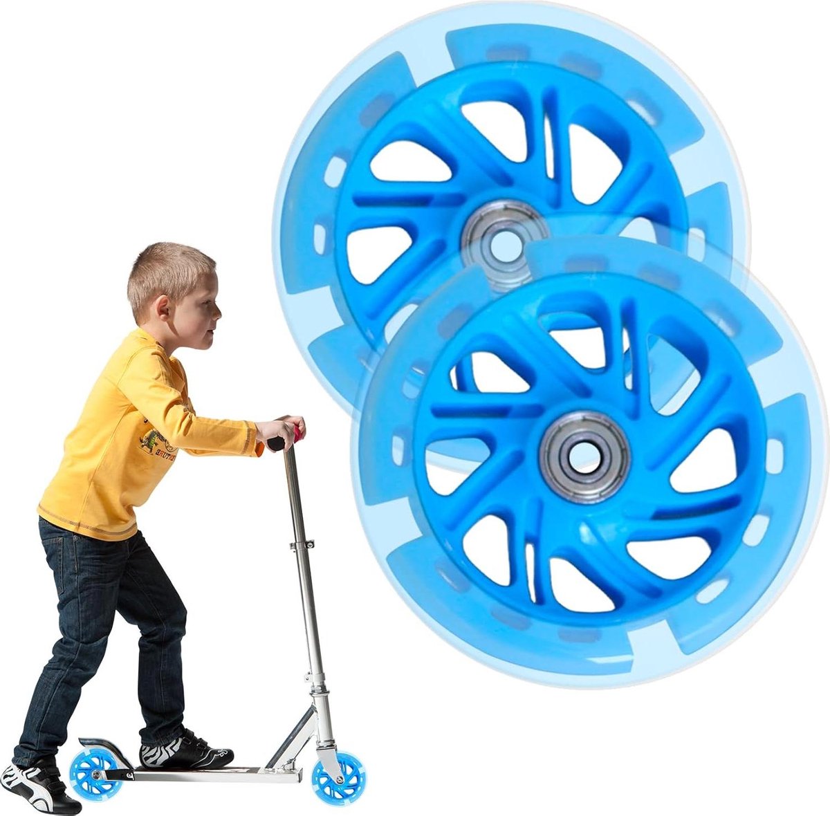 Lichtgevende stuntstep wielen 100 mm - 2 stuks met LED verlichting - ABEC-9 lagers - helder oplichtend - kick scooterwielen - scooters met wielen van 100 mm .