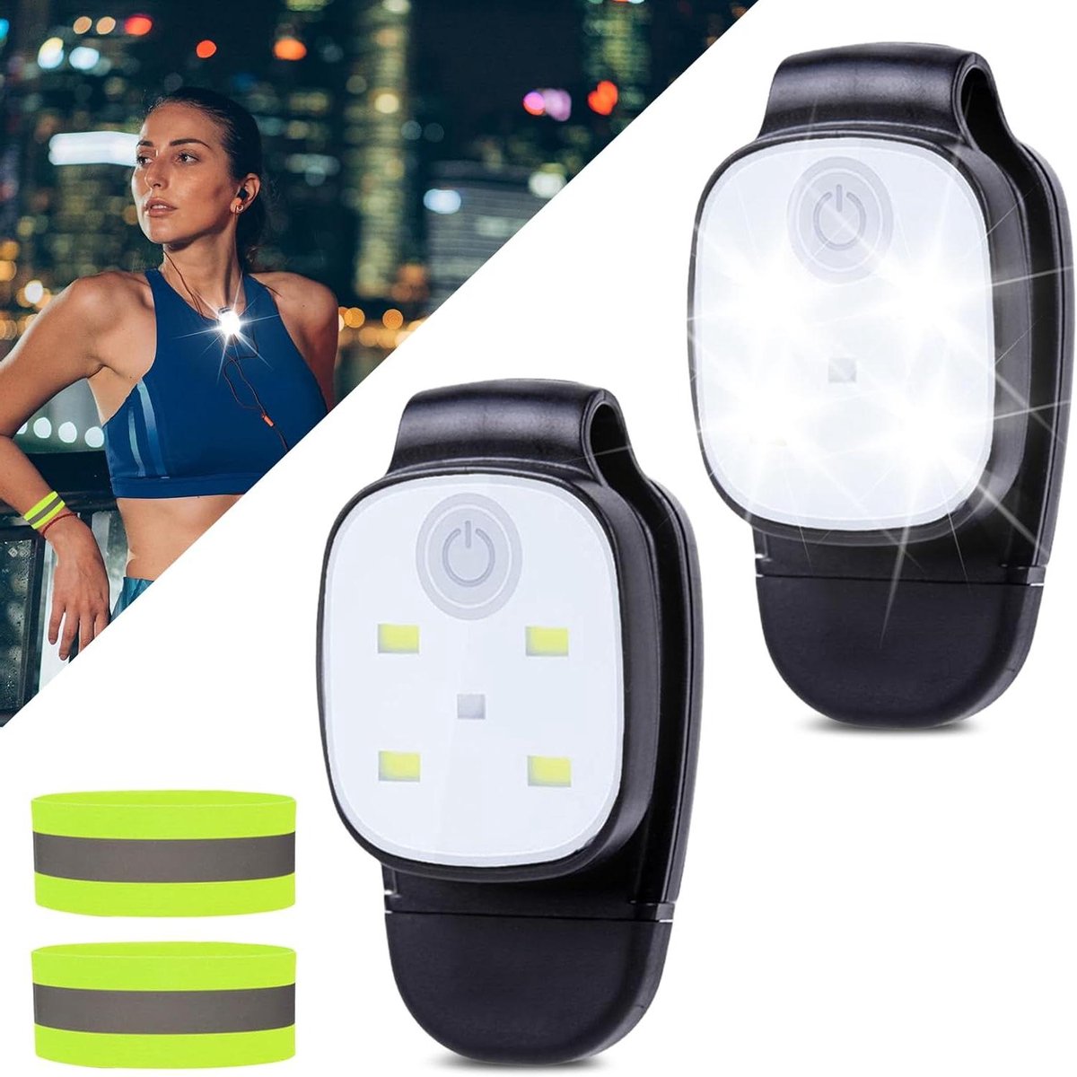 2 stuks led-cliplamp - oplaadbaar hoofdlamp waterdicht - jogging accessoires met reflecterende armband .
