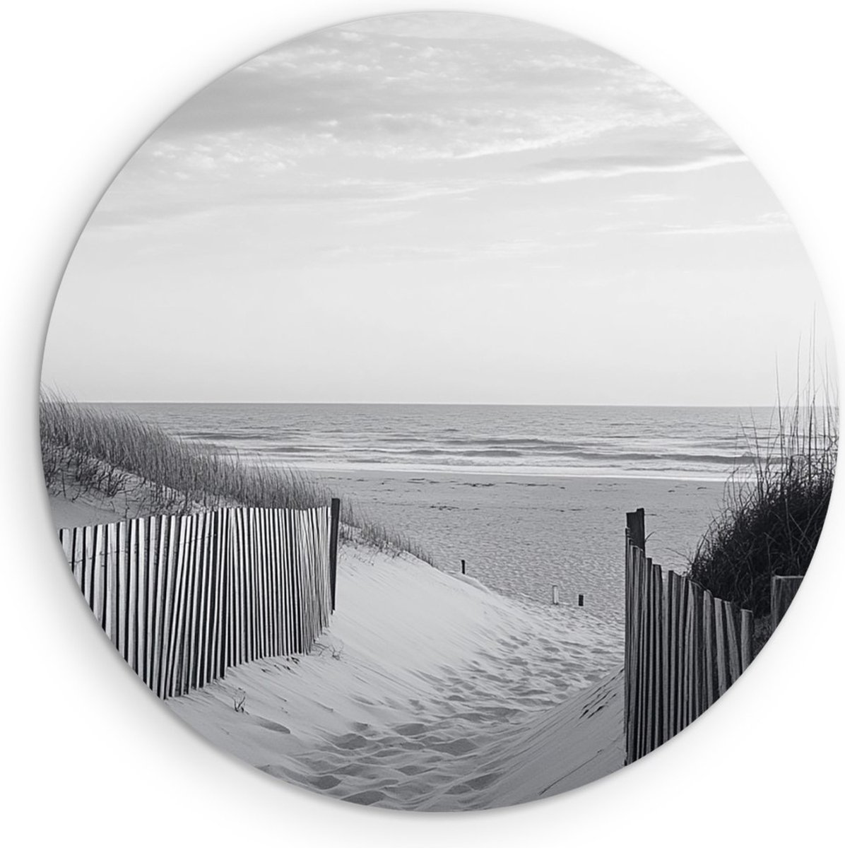 Saammp Forex Muurcirkel - Strand Pad - Zwart-Wit - Zee - Duinen - Ø 70 - Wandcirkel - Wanddecoratie Cirkel - muurdecoratie Woonkamer - Slaapkamer decoratie - Rond Schilderij