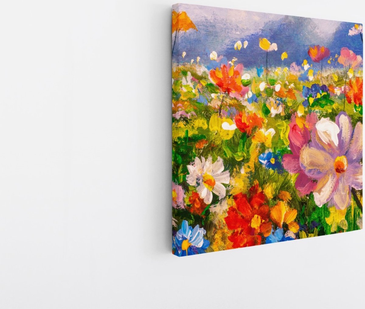 Saammp Canvas Schilderij - Bloemenweide Kleurrijk - Natuur - Abstract - 40x40 - Foto op canvas - Wanddecoratie - Muurdecoratie Woonkamer - Kantoor Decoratie Multicolor