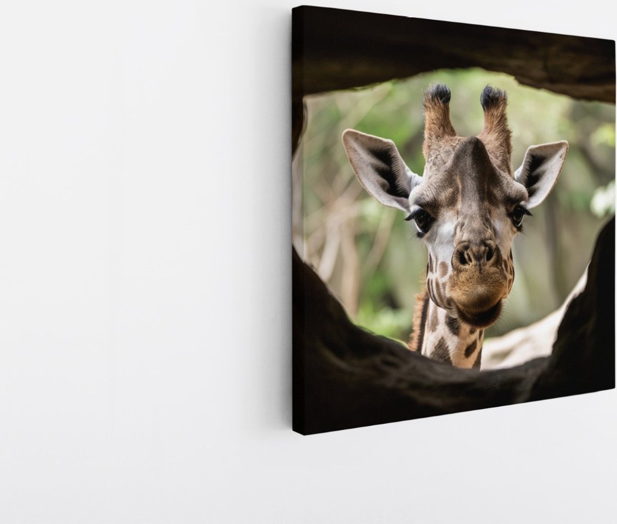Saammp Canvas Schilderij - Glurende Giraffe - Doorkijk - Dieren - 40x40 - Foto op canvas - Wanddecoratie - Muurdecoratie Woonkamer - Slaapkamer decoratie - Canvas Print Multicolor