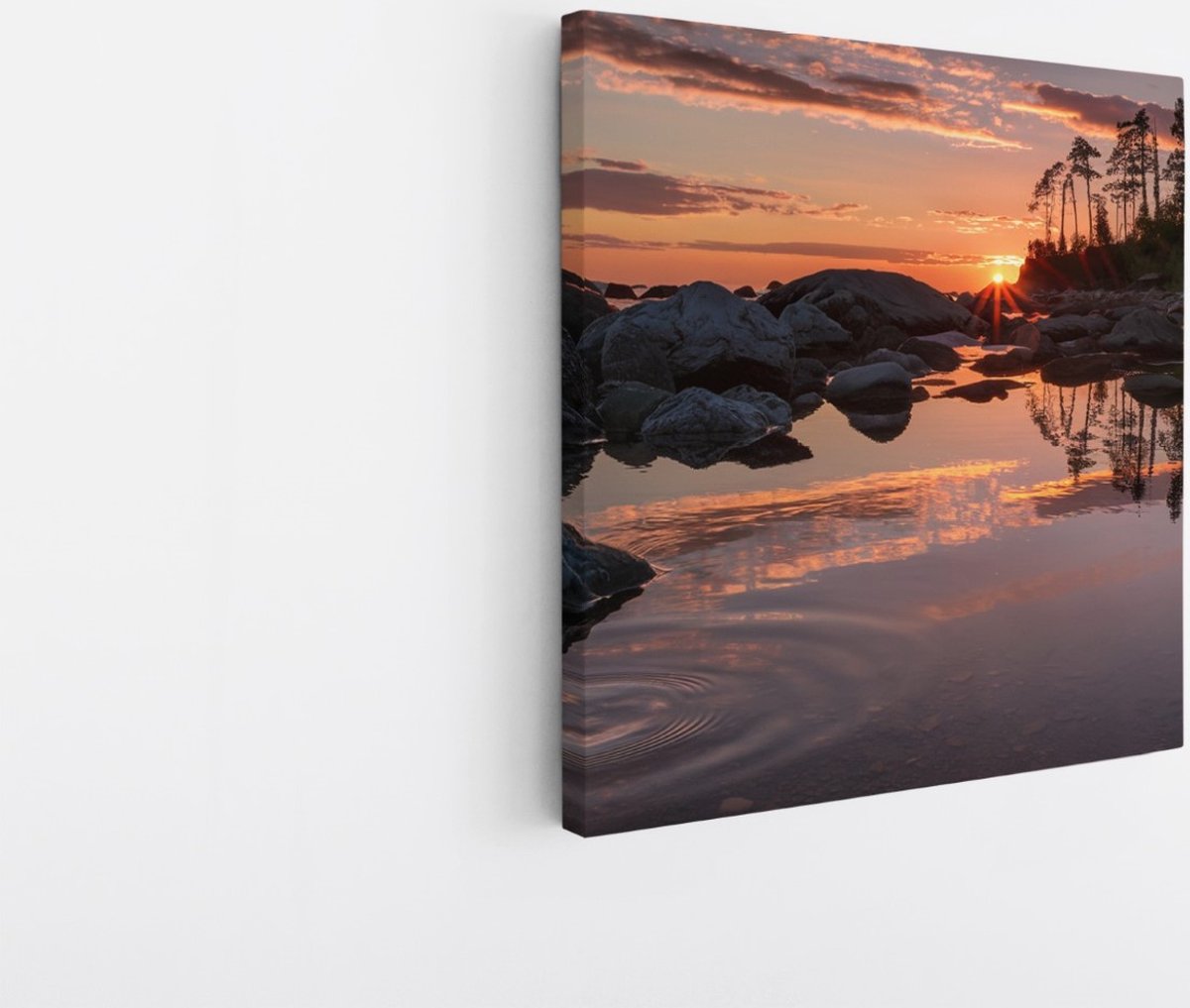 Saammp Canvas Schilderij - Zonsondergang - Stenen - Bomen - Landschap - Natuur - 30x30 - Foto op canvas - Wanddecoratie - Muurdecoratie Woonkamer - Slaapkamer decoratie - Canvas Print Multicolor