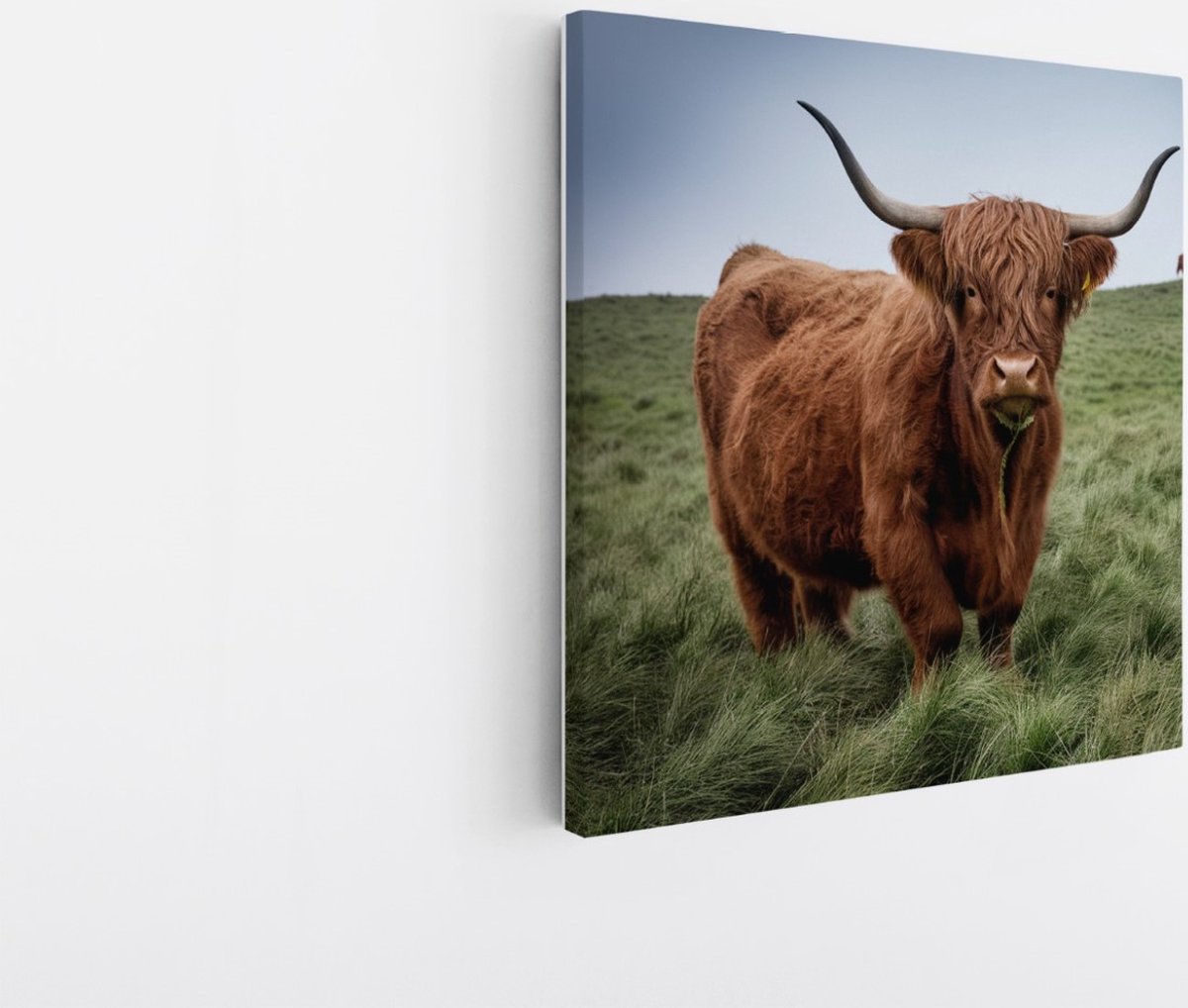 Saammp Canvas Schilderij - Schotse Hooglander Koe Familie in het gras - Dieren - Natuur - 40x40 - Foto op canvas - Wanddecoratie - muurdecoratie Woonkamer - Slaapkamer decoratie - Canvas Print Multicolor