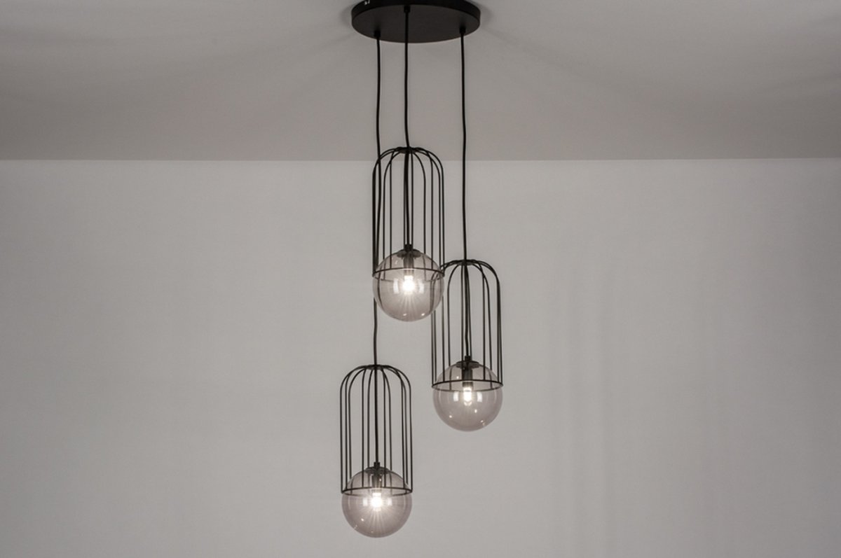 Lumidora Hanglamp 74045 - NINO - 3 Lichts - G9 - Zwart - Grijs - Metaal - ⌀ 40 cm