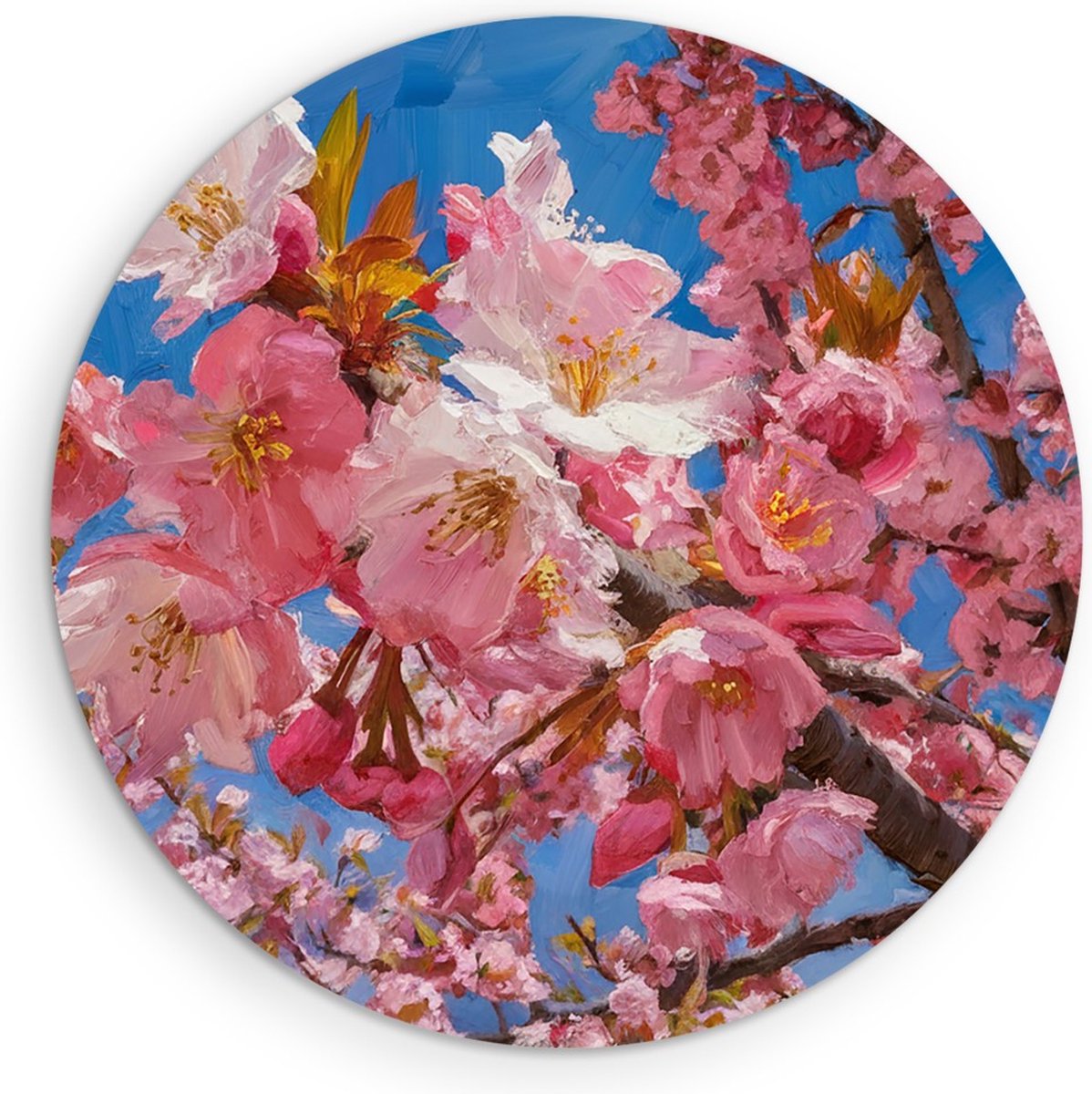 Saammp Forex Muurcirkel - Boom met roze bloesem - Bloemen - abstract - Ø 30 - Wandcirkel - Wanddecoratie Cirkel - Muurdecoratie Woonkamer - Kantoor Decoratie