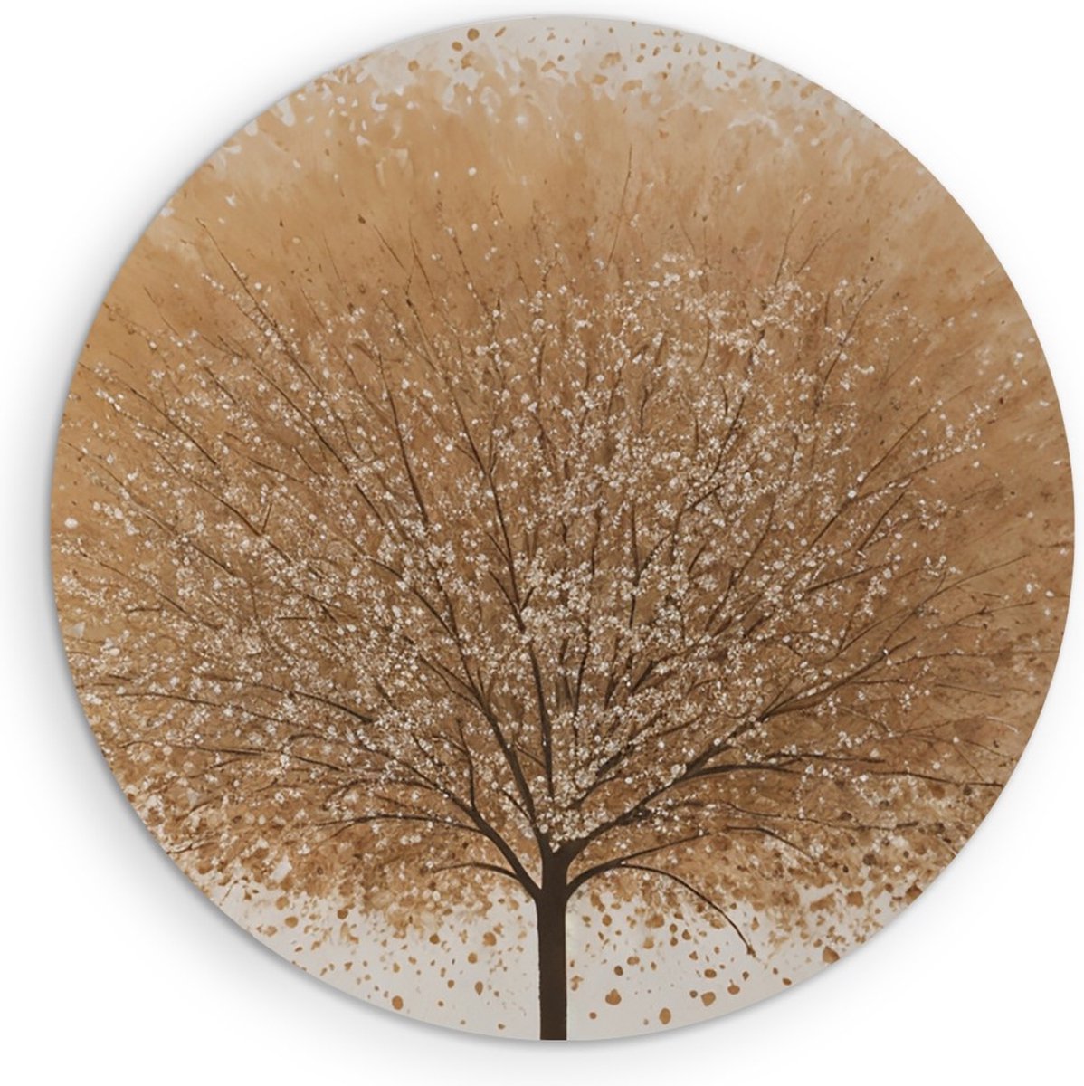 Saammp Forex Muurcirkel - Beige boom - Abstract - Ø 30 - Wandcirkel - Wanddecoratie Cirkel - Muurdecoratie Woonkamer - Slaapkamer decoratie - Rond Schilderij