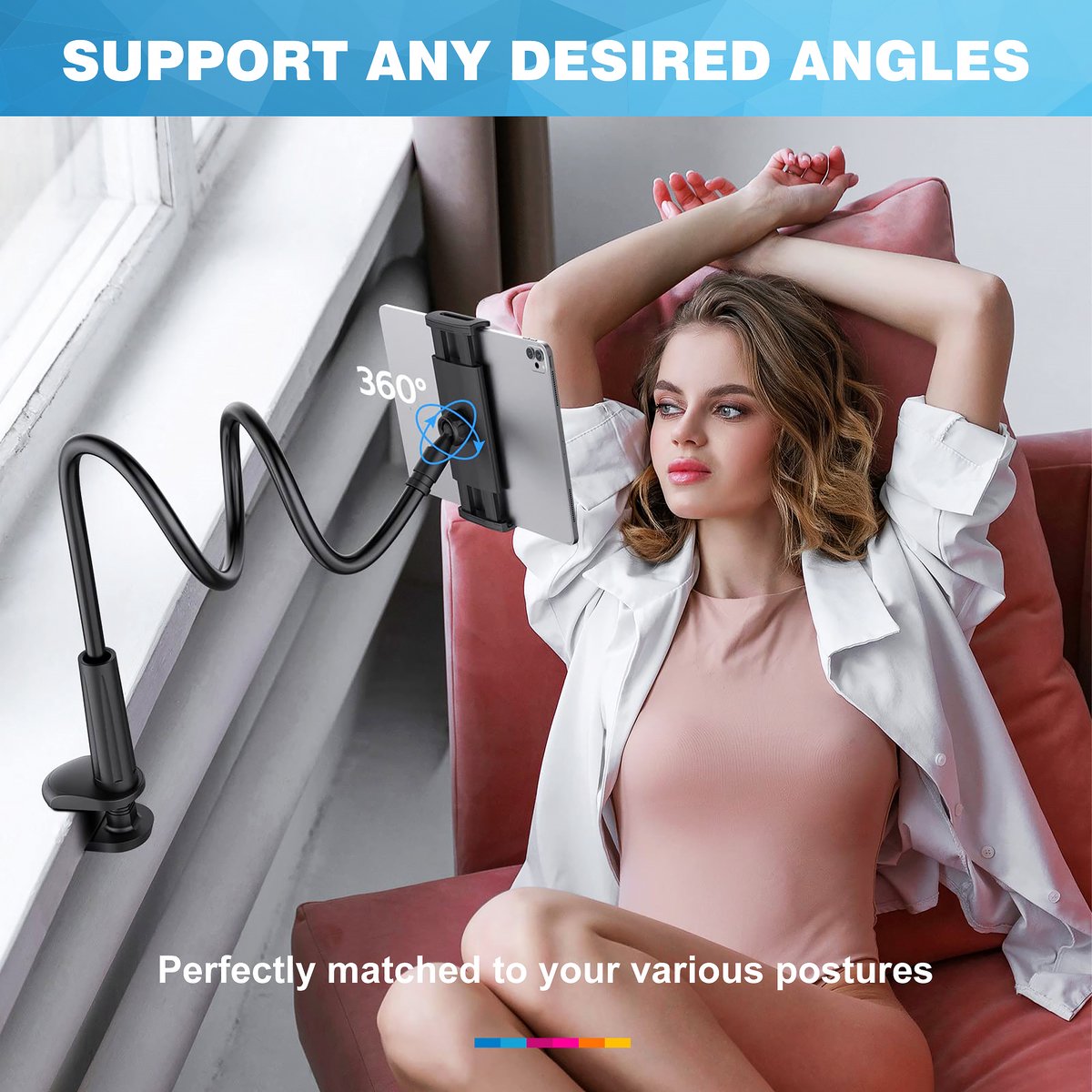 YONO Tablet Houder Bed met Flexibele Arm - geschikt voor iPad - Telefoonhouder - 48cm - Zwart — afbeelding 2