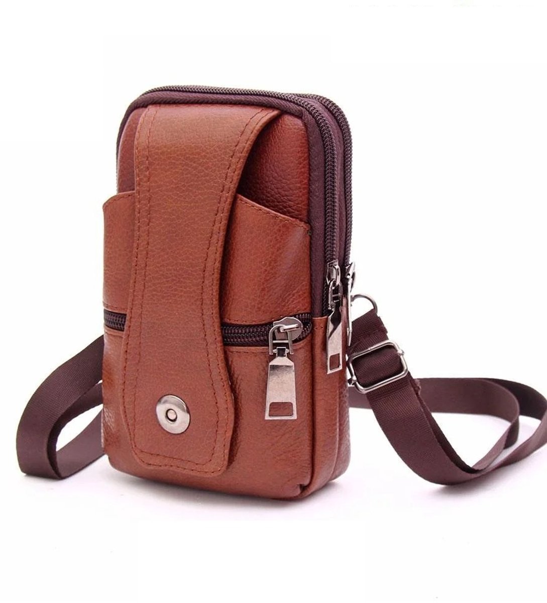 WiseGoods Premium Leren Schoudertas Heren - Telefoontas - Crossbody Sling Bag - Riem Tas - Tassen - Tasje - Schoudertassen Bruin