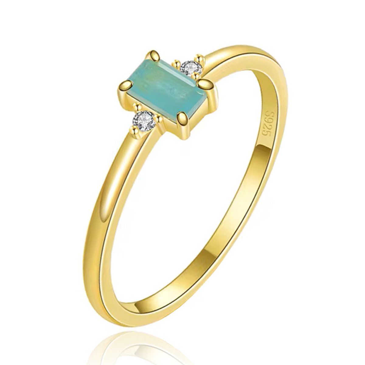 Elenza Zilveren Ring met Smaragdgroene Steen en Zirkonia, Verguld met 18k Gouden Plating-16mm