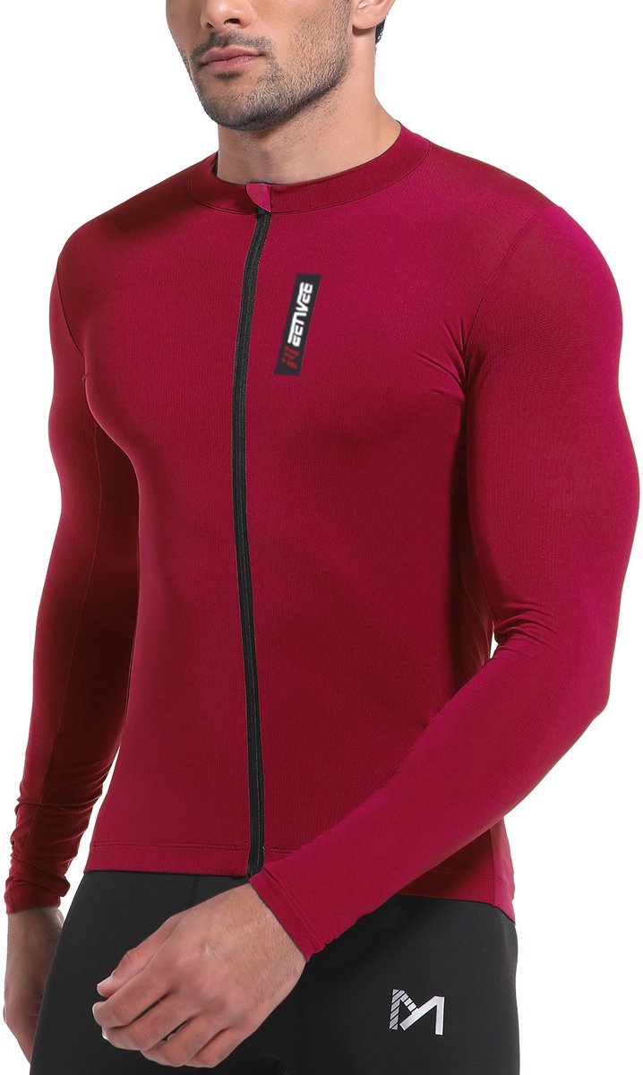 MEETYOO Essential Fietsshirt - Lange Mouwen - Heren Active Sportswear - Met 3 zakken-Rood-XXL