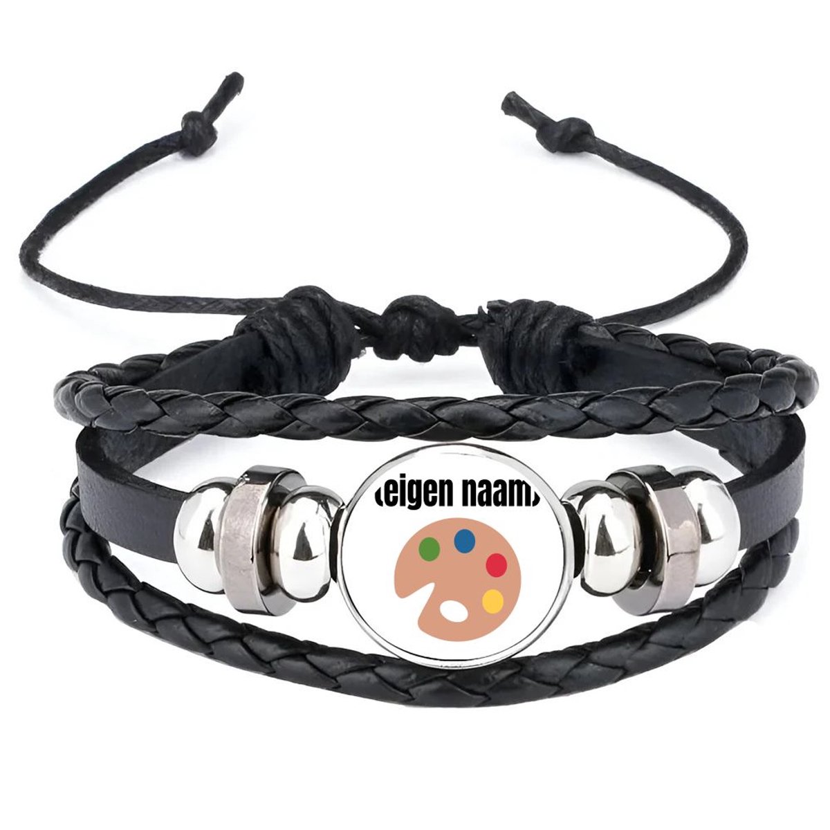 Akyol - kleurenpallet met eigen naam armband zwart - Kunst - kunstenaars/kunstenaressen - iemand die houdt van kunst of kunst maken - verjaardag - cadeau - kado