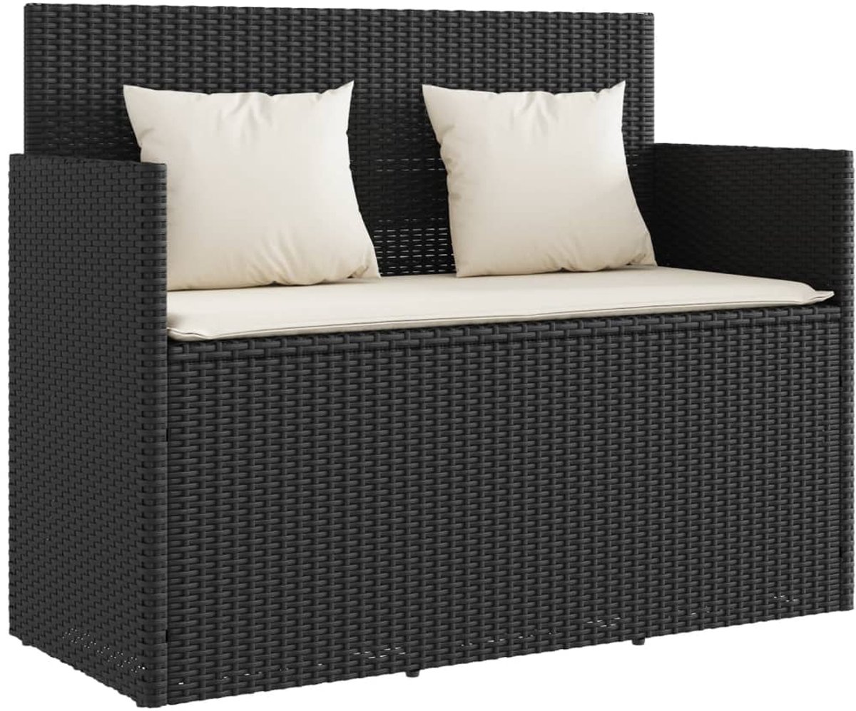 vidaXL Tuinbank - Tuinbanken - Opbergbankje - Tuinbankje - Tuinbank met kussens poly rattan zwart