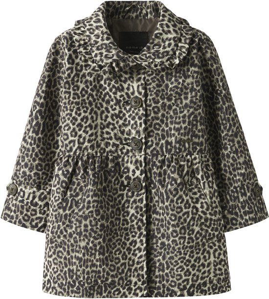 Veste léopard enfant avec col, boutons et ceinture à nœud.