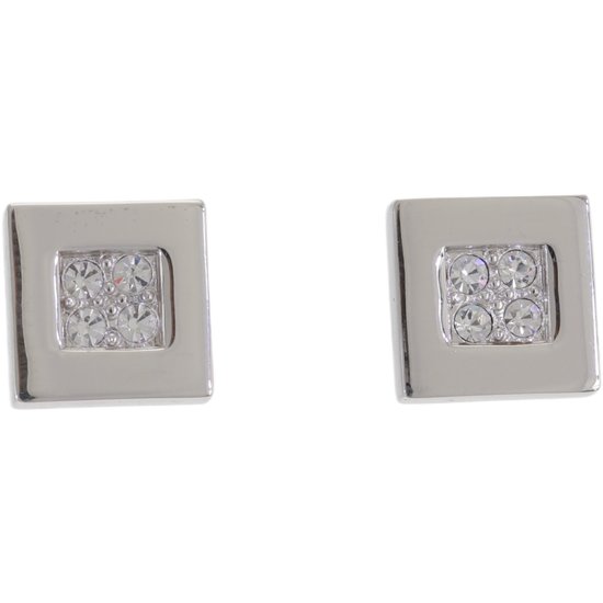 Behave – Boucles d'oreilles – Design carré – Plaquage rhodium avec cristaux transparents
