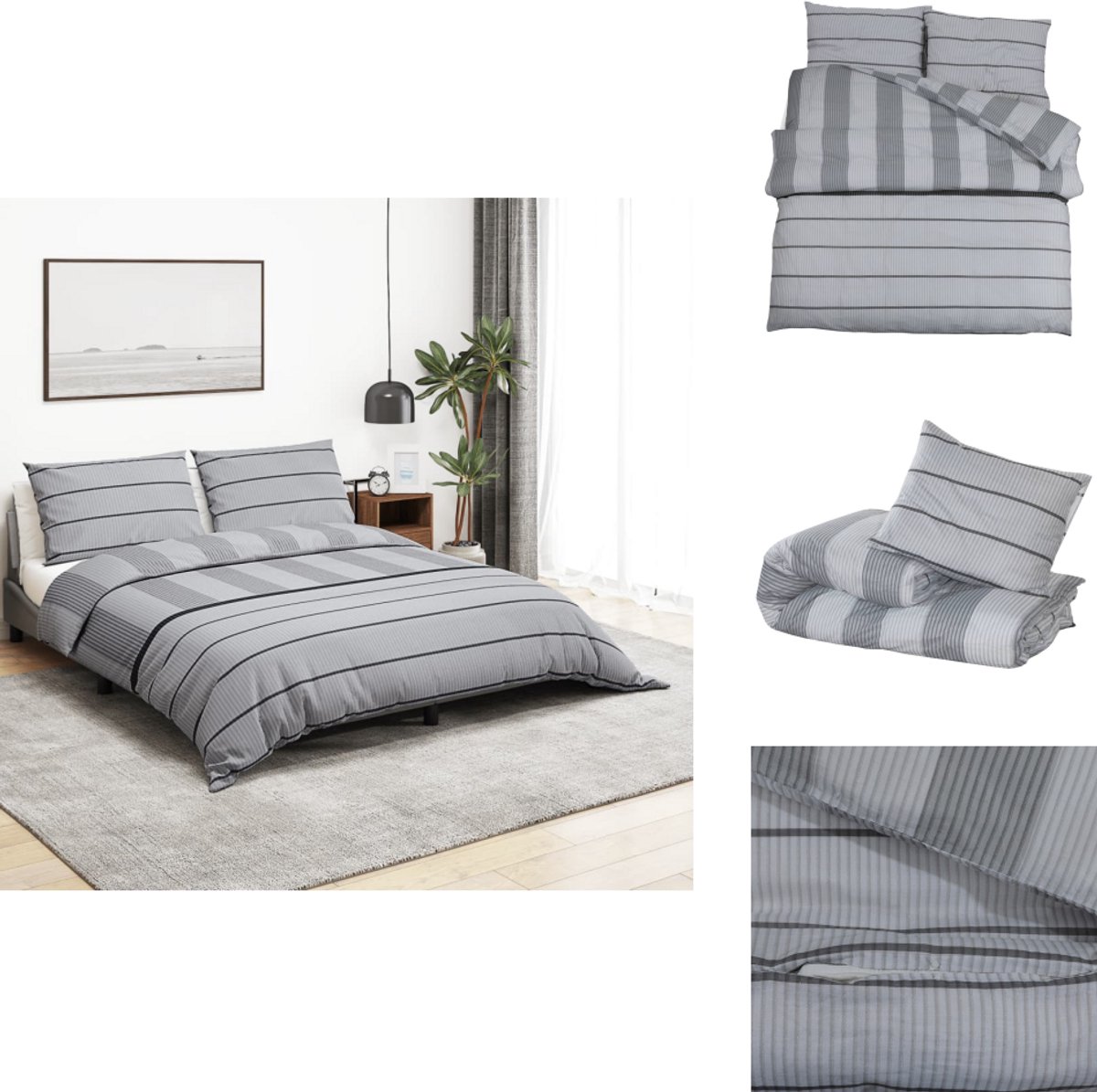 vidaXL Dekbed - Dekbedden - Dekbedovertrek - Overtrek - Dekbedovertrekset 200x220 cm katoen grijs