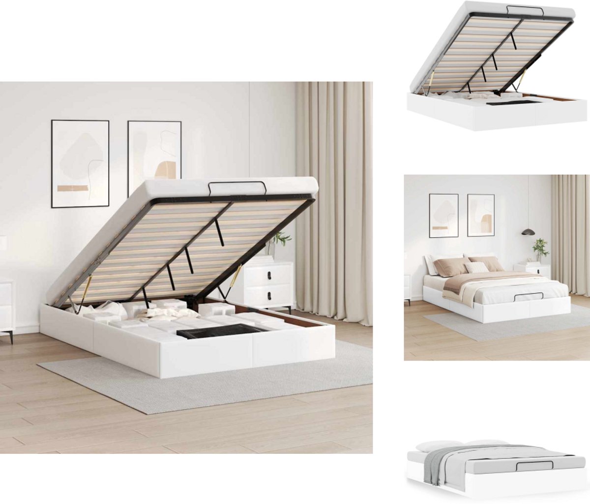 vidaXL Ottomaanse Bedframe - Ottomaanse Bedframes - Bedframe - Bedframe Met Opbergruimte - Bedframe zonder matras 140x190 cm kunstleer wit