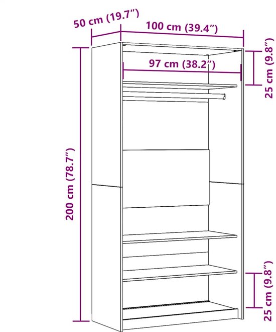 vidaXL Kledingkast 80x50x200 cm bewerkt hout oud hout - Kasten