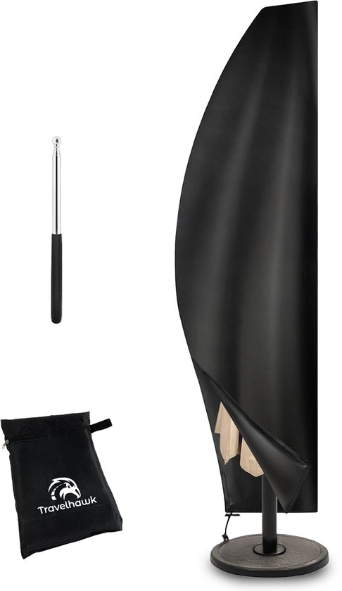 Travelhawk Parasolhoes voor Zweefparasol - Met Rits en Stok - Parasolhoes Waterdicht - Hoes Parasol - Oxford 420D - Tot 400cm - Zwart