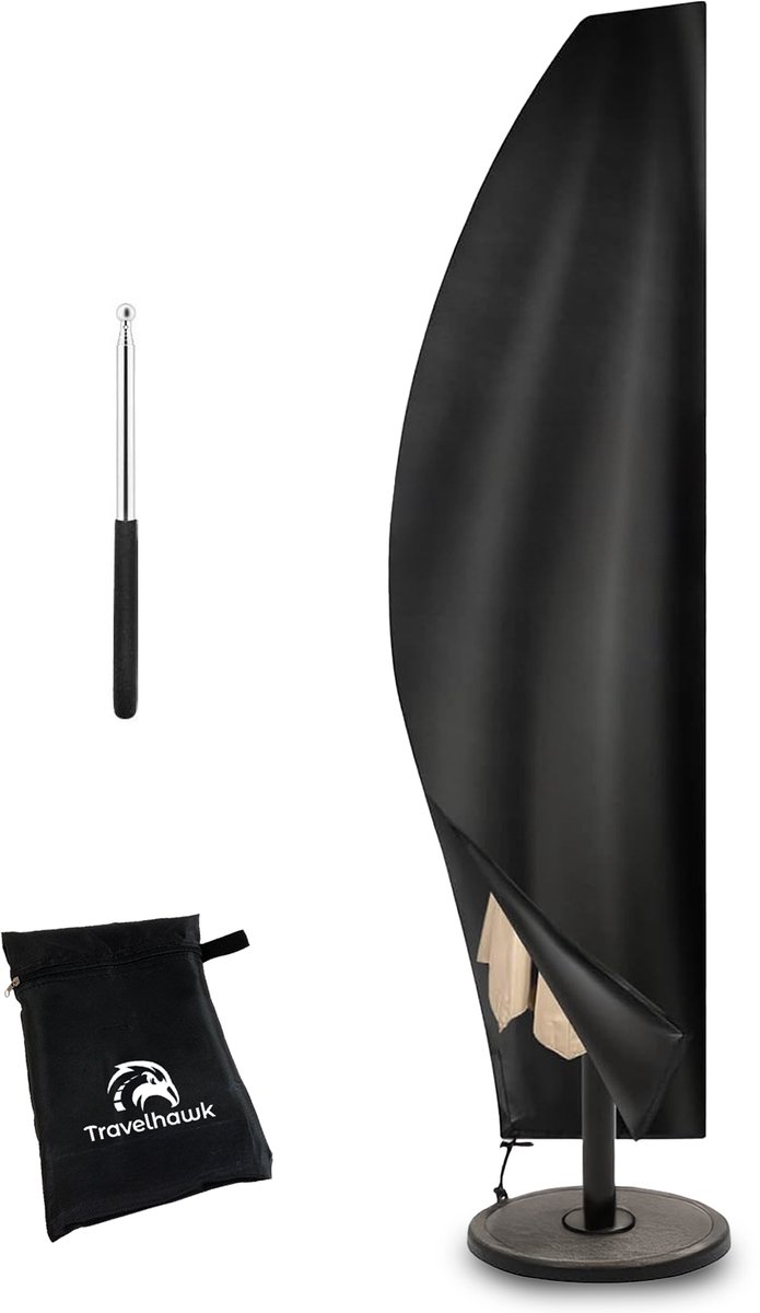 Travelhawk Parasolhoes voor Zweefparasol - Met Rits en Stok - Parasolhoes Waterdicht - Hoes Parasol - Oxford 420D - Tot 400cm - Zwart