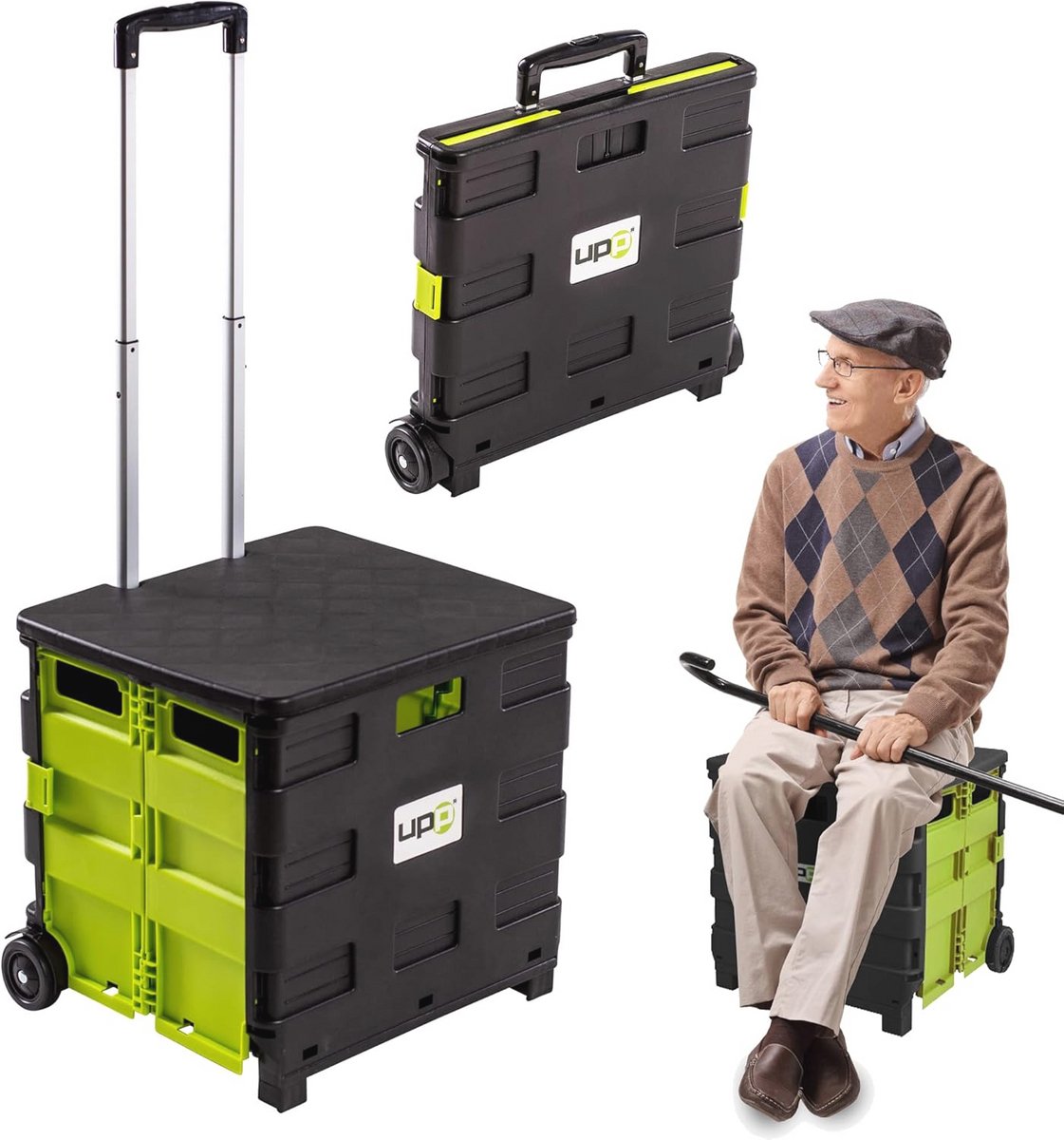 Opvouwbare Boodschappentrolley met Deksel, 50 Liter en Telescoopgreep - Ruimtebesparende Winkelwagen tot 35 kg