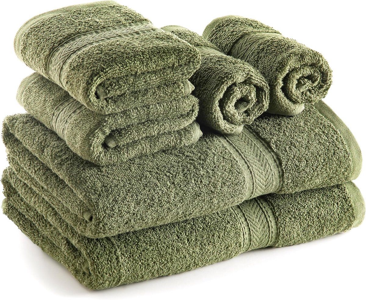 Handdoekenset Olijfgroen - 6 Stuks | 2 Badhanddoeken, 2 Handdoeken, 2 Washandjes, 100% Katoen, Erg Absorberend
