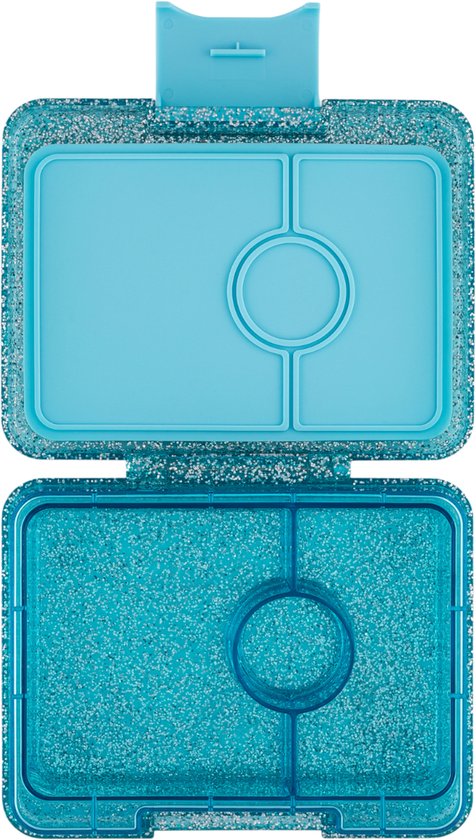 Yumbox Snack - Boîte à lunch Bento étanche - 3 compartiments - Twinkle Aqua Glitter / Plateau transparent Aqua