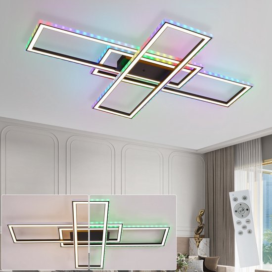 NETTLIFE LED plafondlamp woonkamer dimbaar met afstandsbediening zwart 56 W LED vast geïntegreerd
