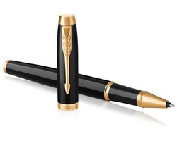 Parker IM-rollerballpen | Zwarte lak met gouden afwerking | Fijne penpunt | Zwarte inkt | Geschenkverpakking