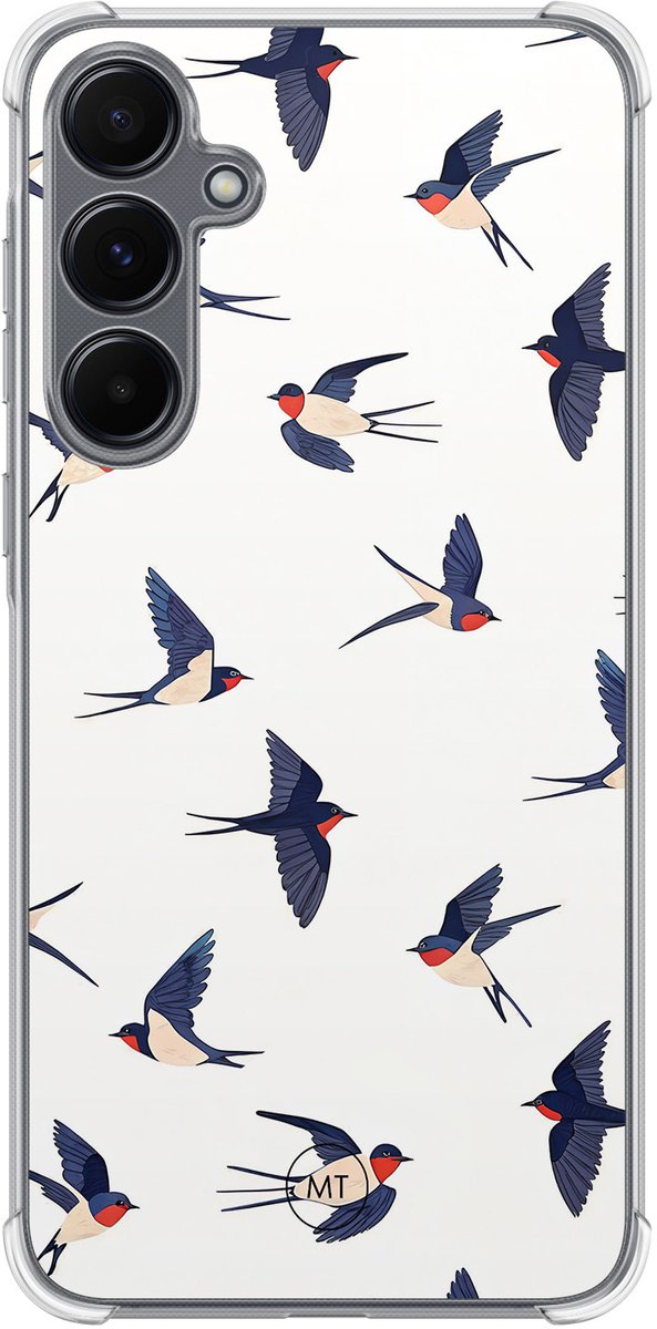 Hoesje (shockproof) geschikt voor Samsung Galaxy A55 - Birdies - Extra sterke case - TPU/polycarbonaat - Print - Blauw, Transparant