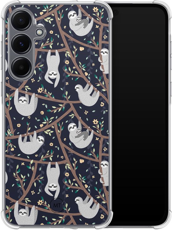 Coque antichoc pour Samsung Galaxy A55 - Motif paresseux - Coque Extra résistante - TPU/polycarbonate - Imprimé - Blauw, Transparent