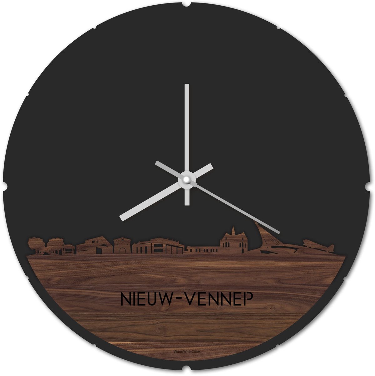 Skyline Klok Rond Nieuw-Vennep Notenhout - Ø 44 cm - Stil uurwerk - Wanddecoratie - Meer steden beschikbaar - Woonkamer idee - Woondecoratie - City Art - Steden kunst - Cadeau voor hem - Cadeau voor haar - Jubileum - Trouwerij - Housewarming -