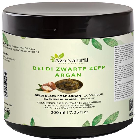 Marokkaanse Zwarte Zeep met Argan 200g – Savon Beldi – Traditionele Olijfzeep – Diepe Reiniging & Scrub – Premium Kwaliteit